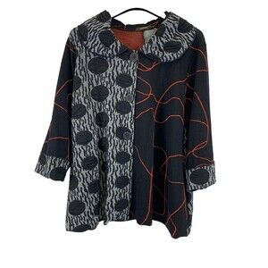 Radzoli Jacket Button Polka Dot Lagenlook Black Red Lightweight Womens Medium